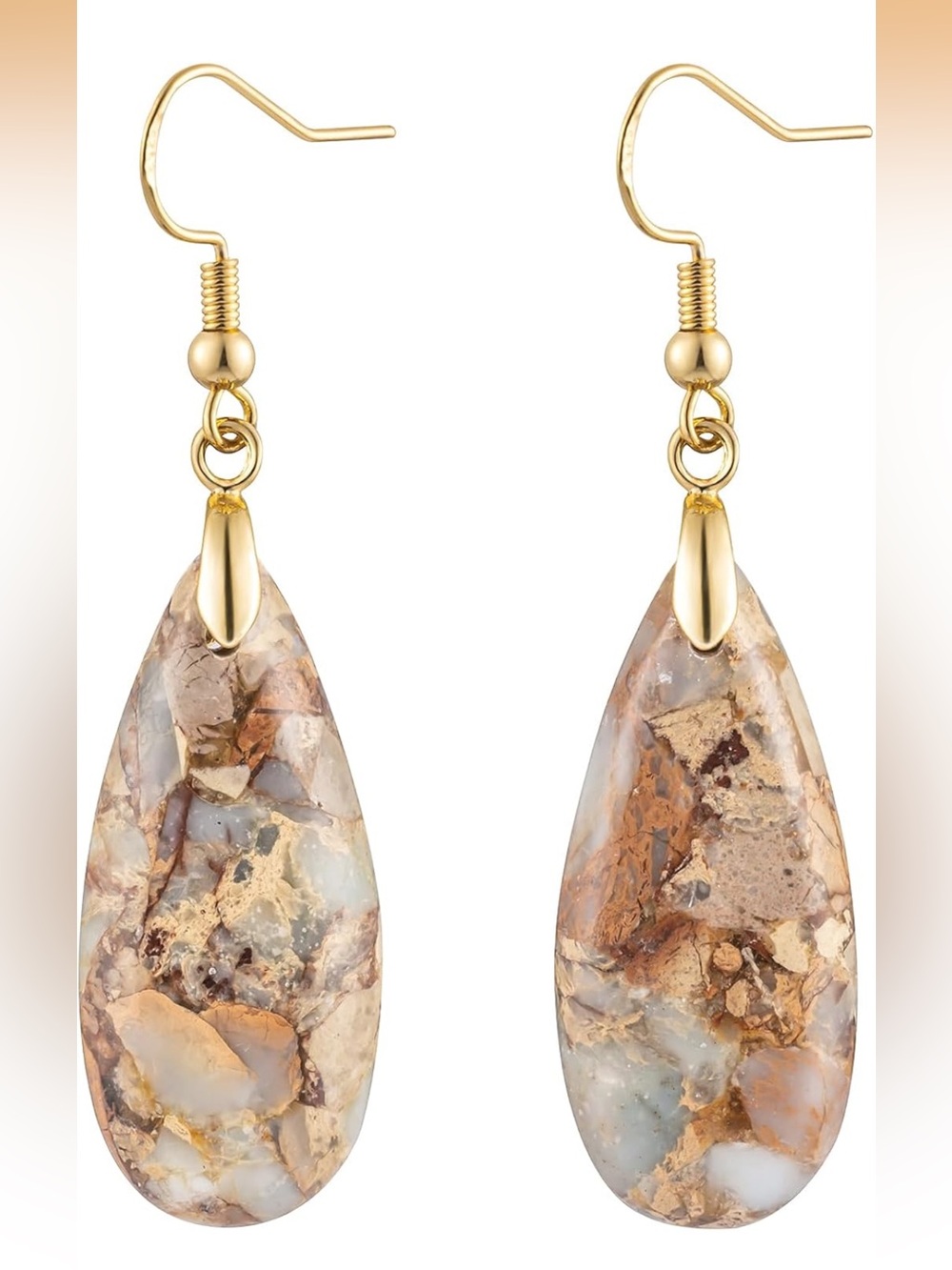 Gold-Accent Brown Jasper Teardrop Earrings - Unbranded